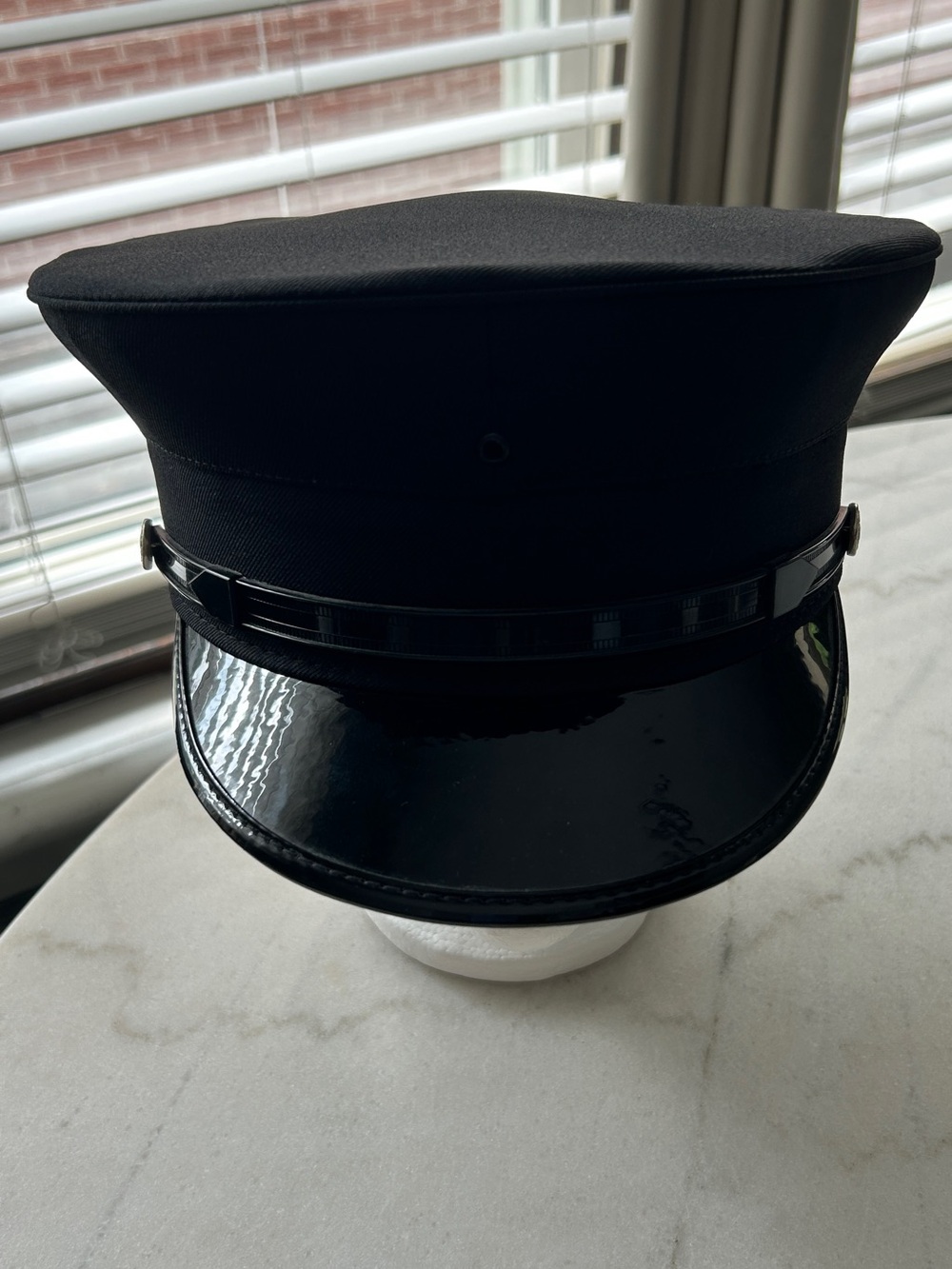 Classic Black Officer-Style Cap with Patent Visor